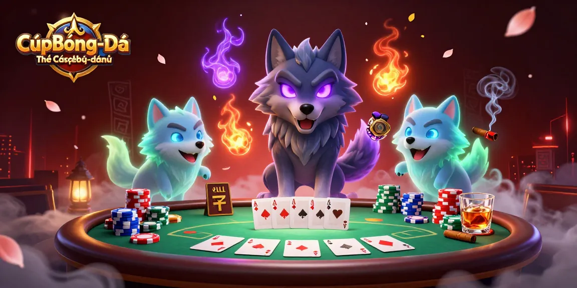 CúpBóngĐáThếGiớiCácượcbóngđánữ captures an epic poker scene with mystical wolves and vibrant gambling elements.