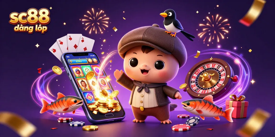 Experience sc88 đăng nhập with excitement surrounded by colorful slot games and festive elements.