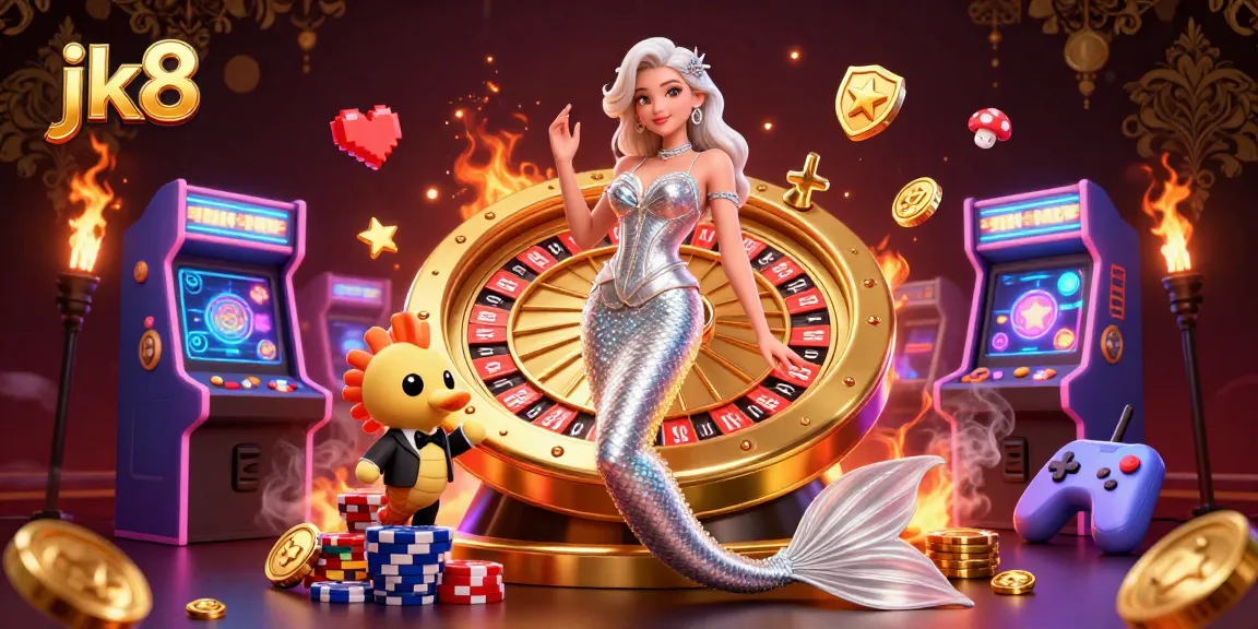 Experience the excitement of jk8 with vibrant gaming elements and a stunning mermaid character.
