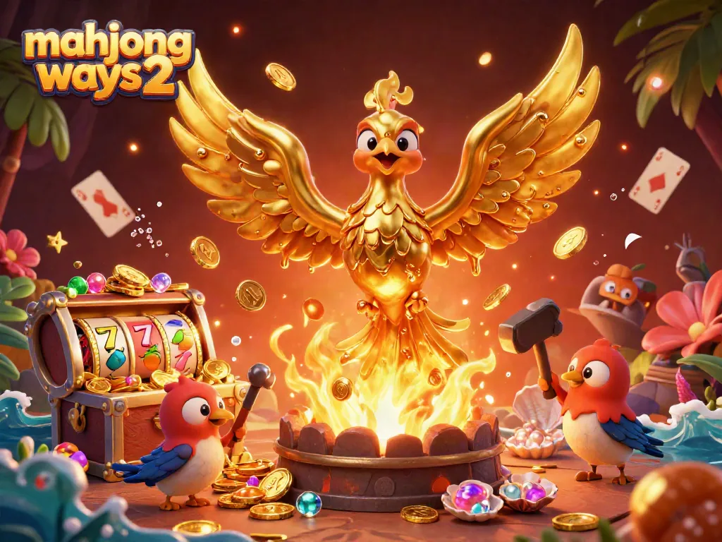 Experience winning spins with Mahjong Ways 2, featuring a golden phoenix and dynamic casino elements.
