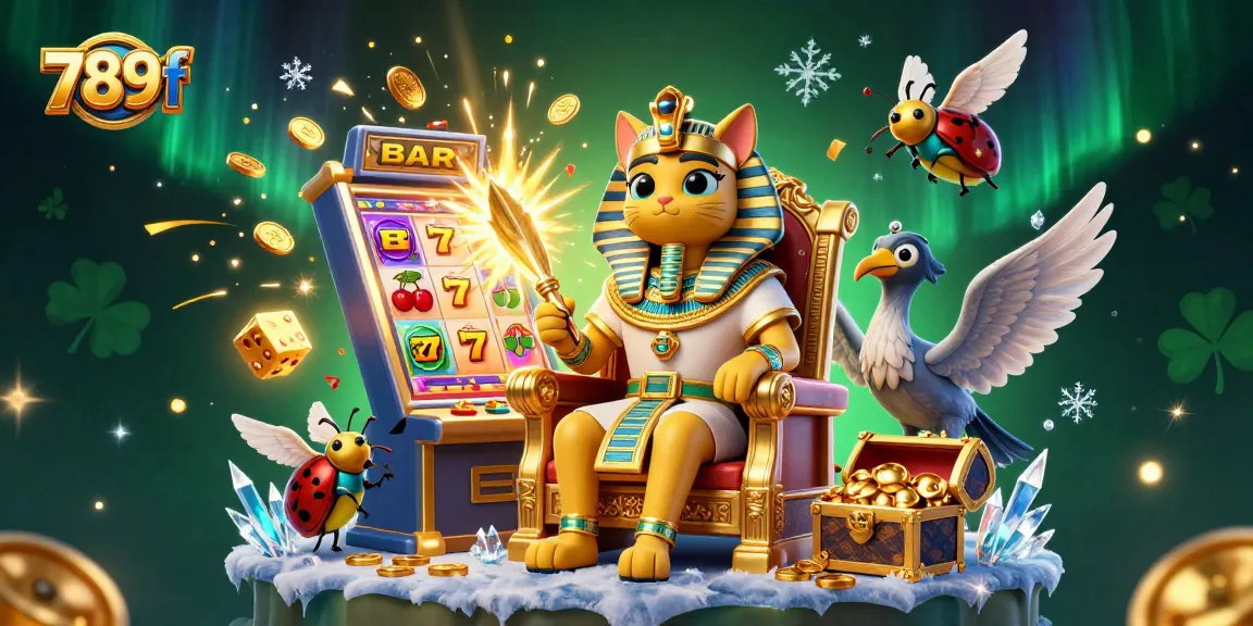 Experience the excitement of 789f with a dazzling casino scene featuring a pharaoh cat and jackpot!