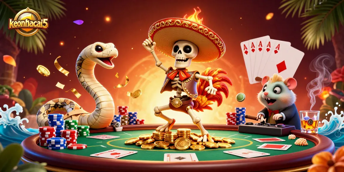 Join the festive action in keonhacai5’s vibrant casino party with poker chips and a DJ hamster!