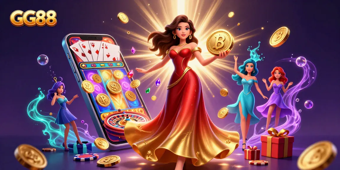 Experience winning at GG88 with a vibrant 3D illustration of gameplay elements and golden rewards.