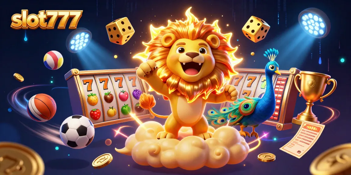 Experience excitement with slot777 as luck roars alongside vibrant colorful casino elements.