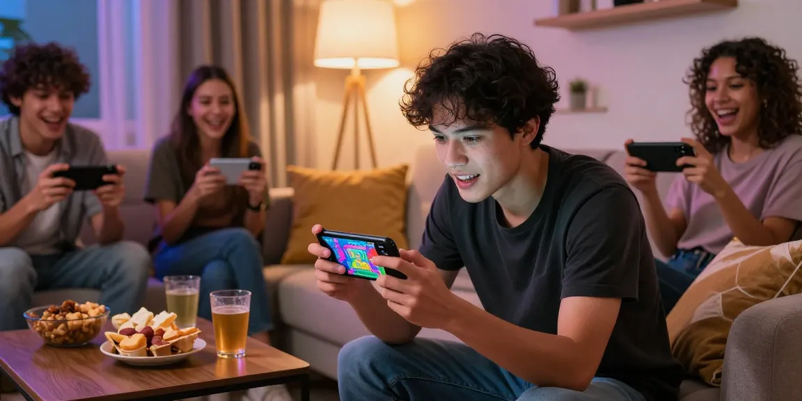 Exciting scene of young adults enjoying 3 Patti World gaming platform together in a cozy living room.
