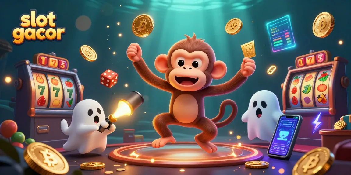 Experience slot gacor with a playful monkey juggling gold in an enchanting casino scene.