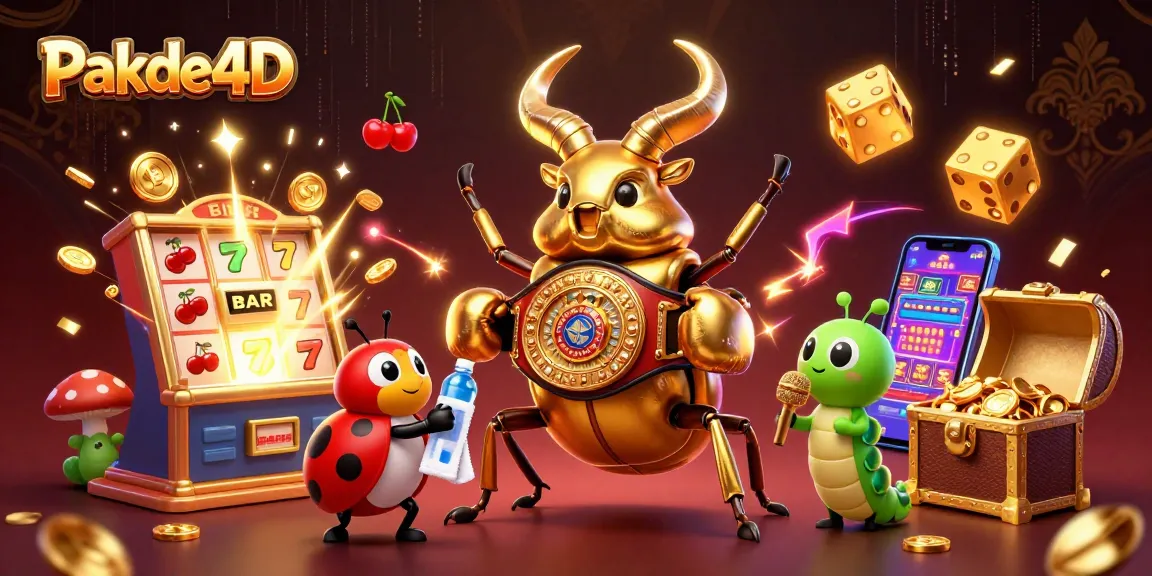 Experience the excitement of Pakde4D with a vibrant 3D scene showcasing a golden stag beetle champion in action.