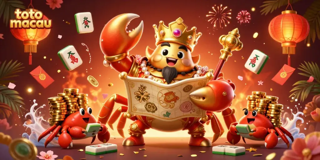 Melihat hasil keluaran toto macau yang megah dengan karakter kepiting emas dan elemen judi menyala