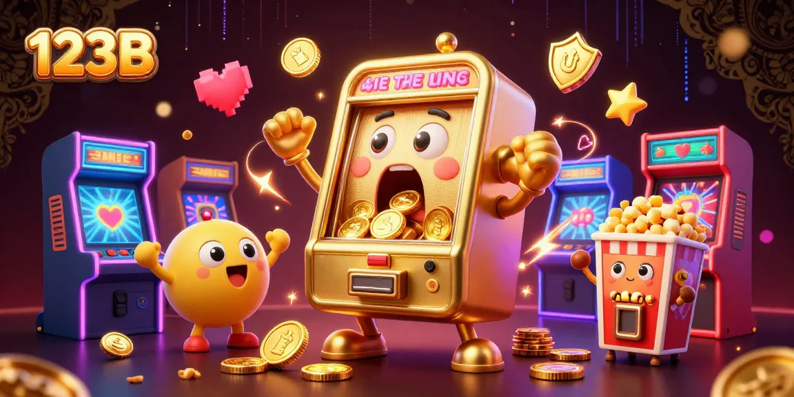 Witness thrilling wins with 123B as a golden slot machine celebrates a jackpot amidst cheering baby slots.