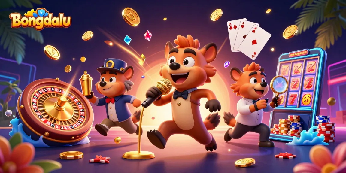 Bongdalu enhances fun with hyena characters enjoying a comedy casino show and thriving gambling atmosphere.