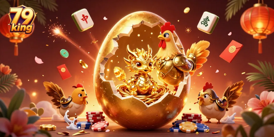 Win big playing at 79 king with golden treasures and poker chips in a rich 3D casino scene.