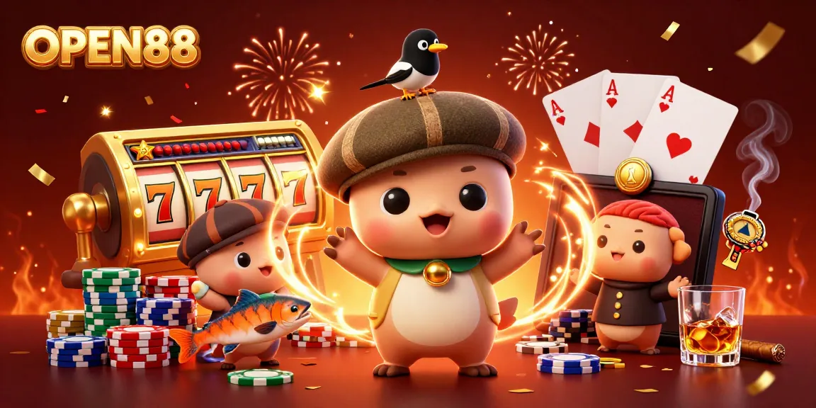 Engage with OPEN88's vibrant slots atmosphere filled with playful characters and dynamic game elements.