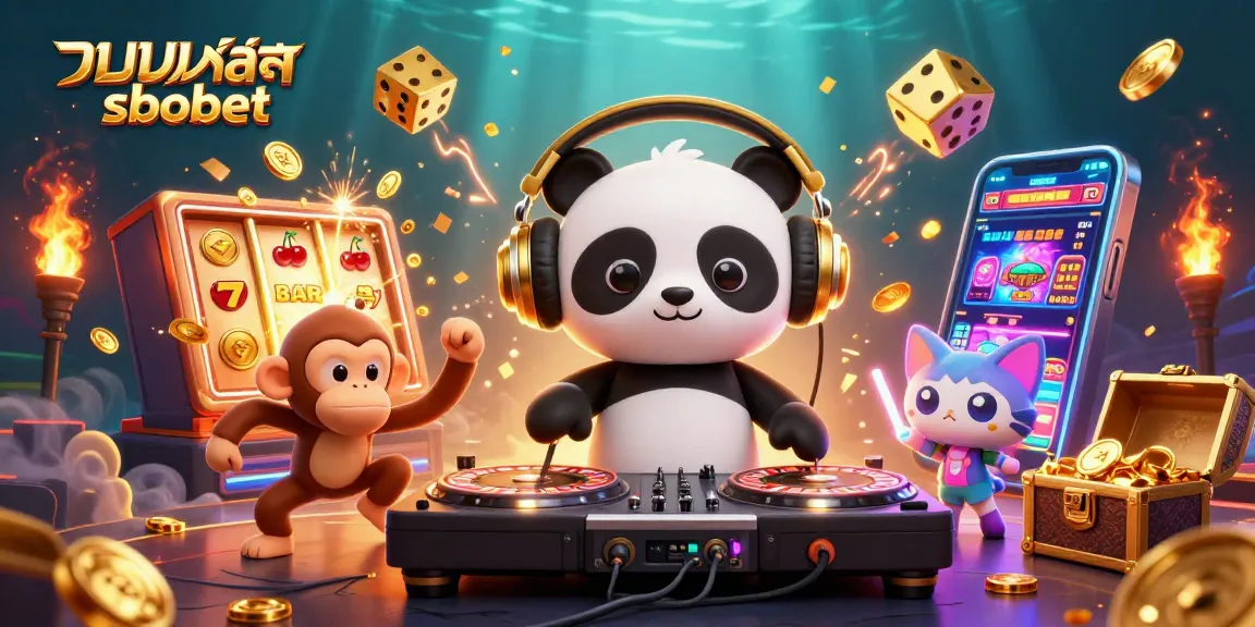 Bet on แทงบอลสด sbobet with vibrant casino fun, featuring 3D cartoon characters amidst jackpot excitement.