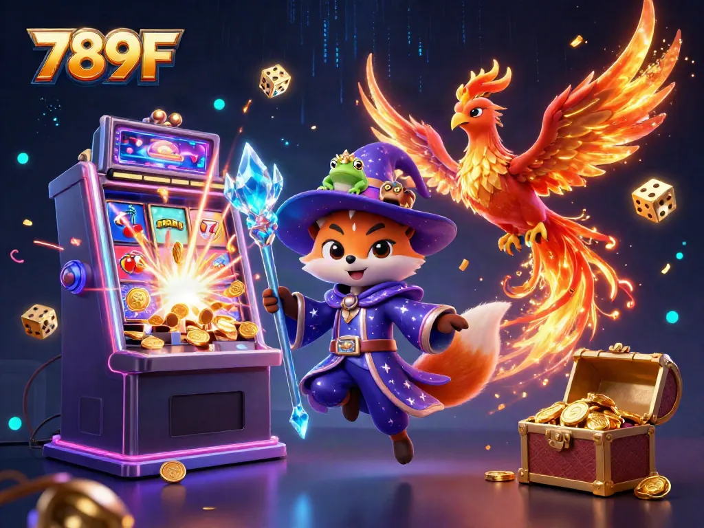789F showcases a magical scene with a wizard fox, phoenix, and gaming elements creating an exhilarating casino atmosphere.