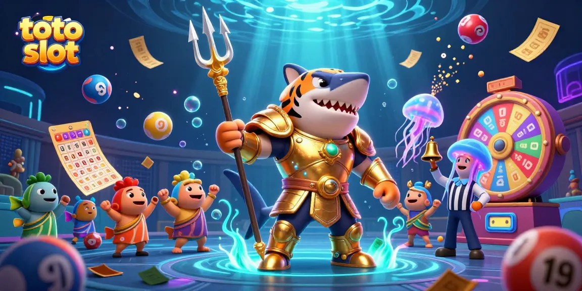 Engage with the thrilling world of toto slot amidst an underwater casino battle featuring a majestic shark hero.