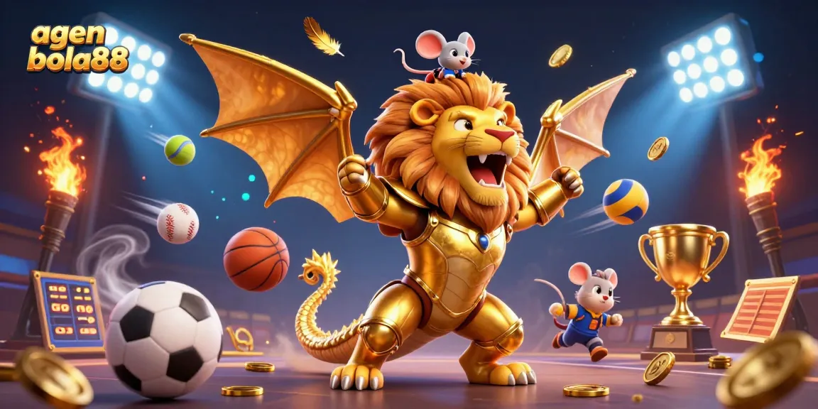 Agen bola88 showcases dynamic sports betting action with vibrant visuals and a triumphant chimera.