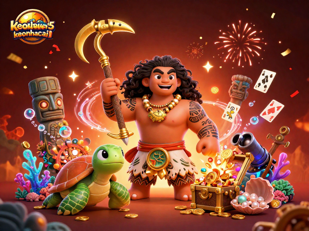 Engage with keonhacai5 as the demigod hawk unveils hidden treasures in this vibrant casino scene.