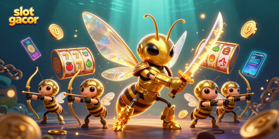 Experience the thrill of slot gacor with a dynamic illustration showcasing vibrant slot reels and crypto elements.