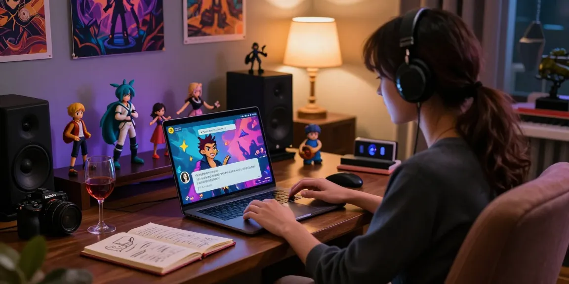 Engaging in an NSFW AI chat in a cozy study, showcasing digital interaction and artistic elements.