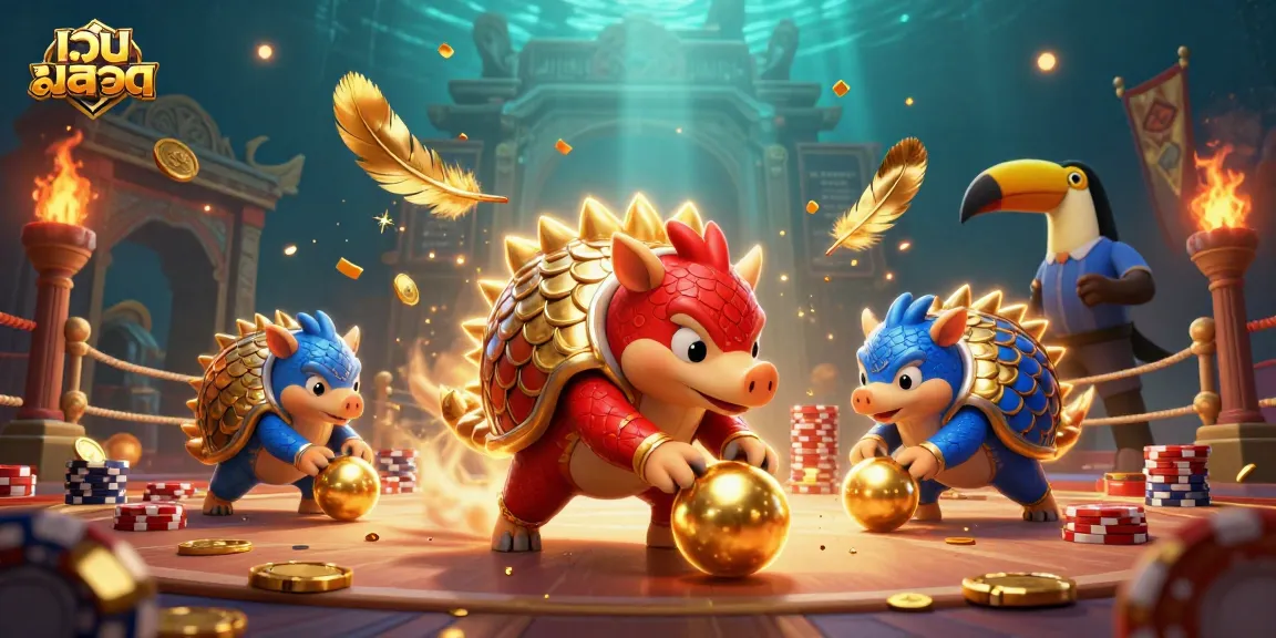 Experience thrilling เว็บสล็อต action with rival pangolins rolling into golden balls and poker chips.