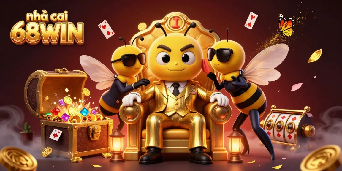 Experience the gaming excitement at nhà cái 68WIN with vibrant casino elements and characters.