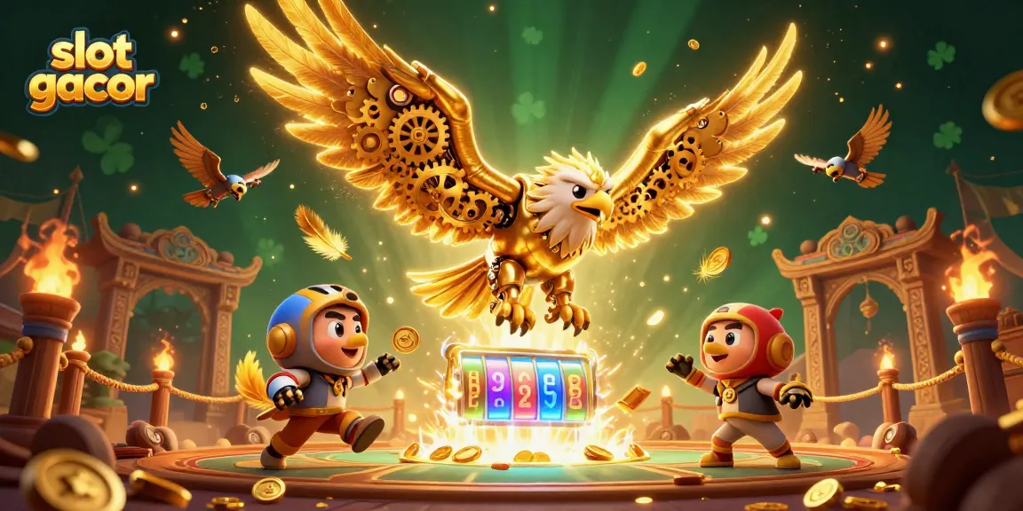 Menangkan jackpot slot gacor di arena permainan dengan elang cybernetic dan nuansa berkilauan.