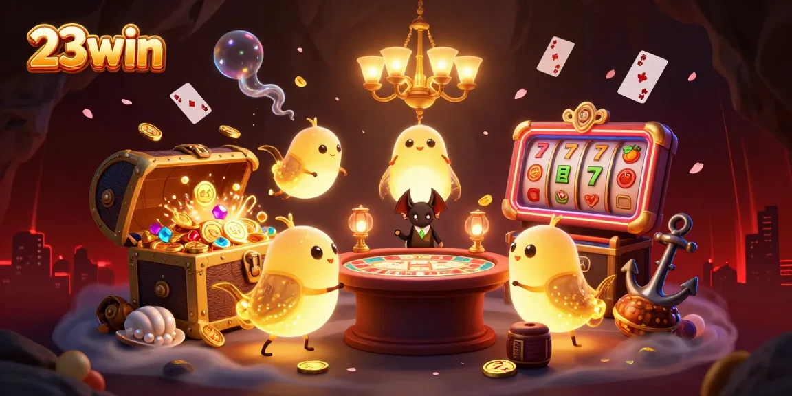 Experience 23win's vibrant casino scene with glowing elements and thrilling games.