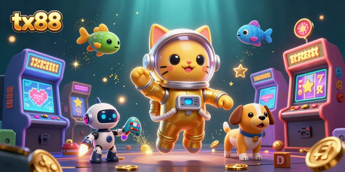 Engage with tx88's colorful 3D casino adventure featuring a space cat and epic game elements.