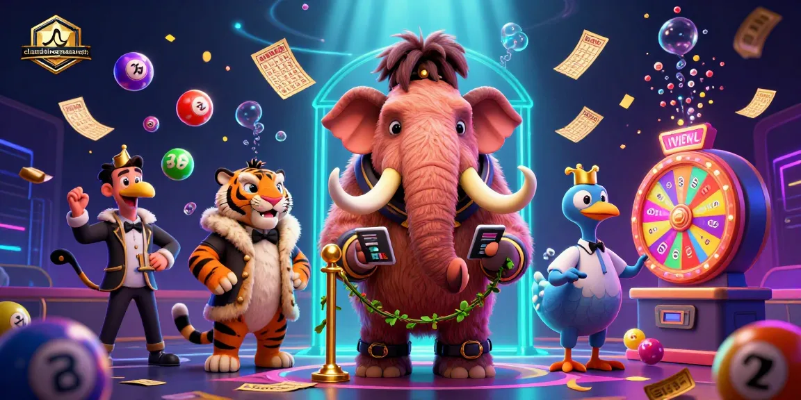 Permainan menarik di chandnivegrestaurant dengan bouncer mammoth, tamu VIP, dan tiket emas di latar yang meriah.