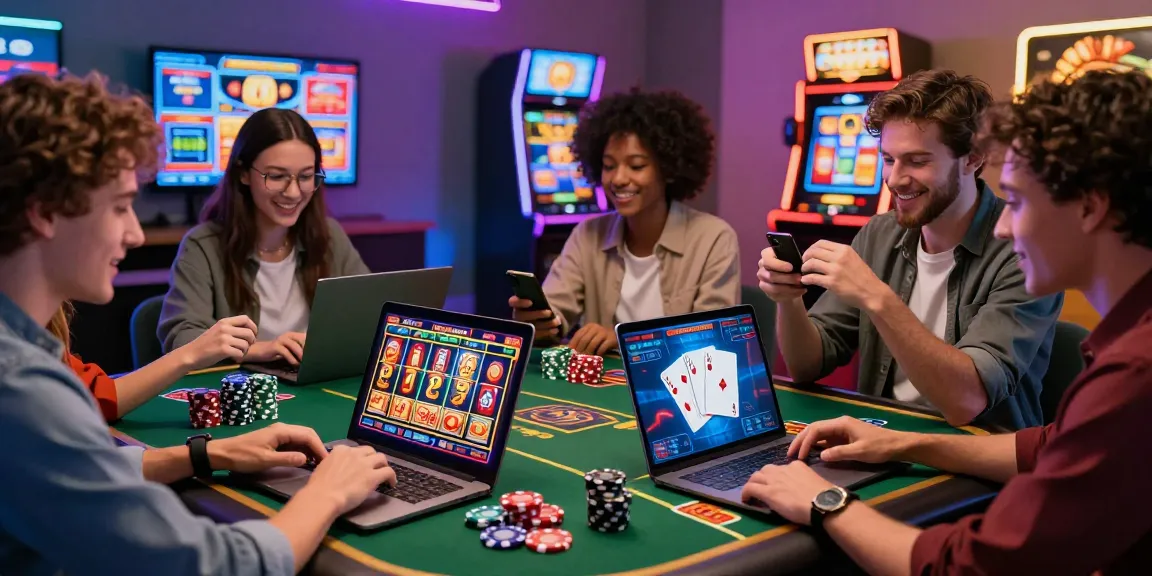 Experience the excitement of migliori casino online with friends, gaming in a vibrant home setting filled with neon lights and dynamic graphics.