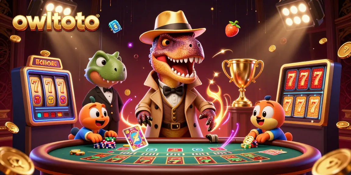 Experience excitement with owltoto in this vibrant 3D casino scene featuring dynamic characters and elements.