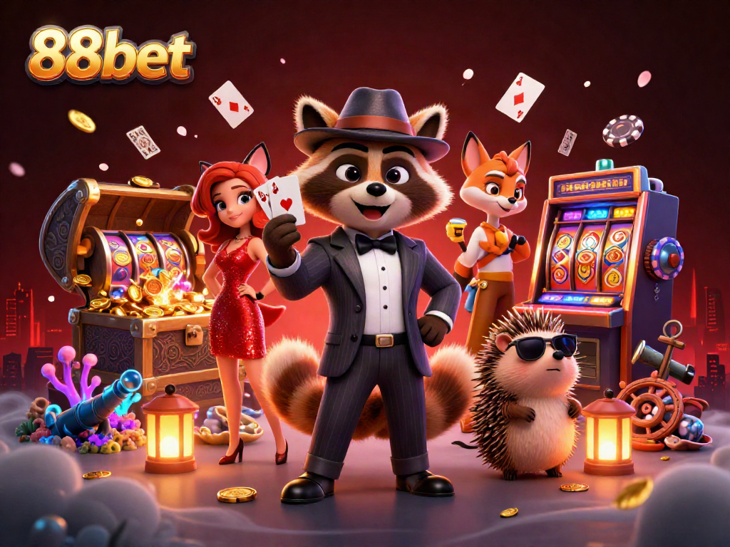 Spin and win at 88bet with a dynamic casino scene featuring charming characters and thrilling games.