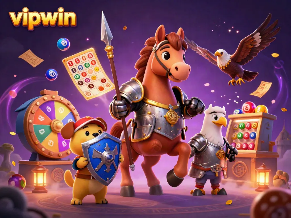 Experience thrilling moments at vipwin with a knight, squire, and falcon amidst dynamic casino elements.