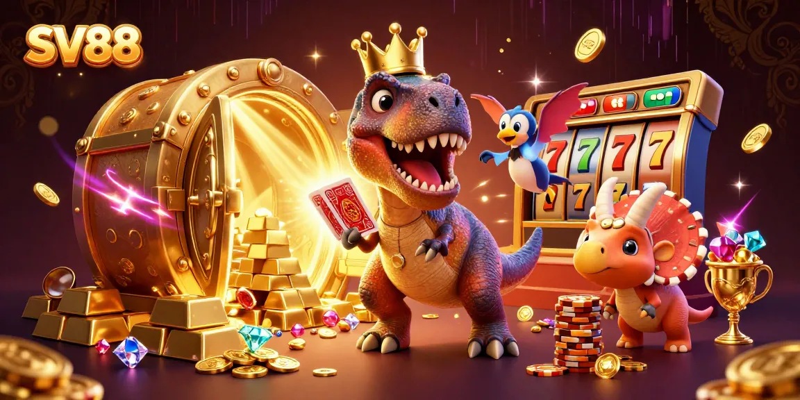 Engaging SV88 casino illustration featuring vibrant characters and dynamic game symbols.