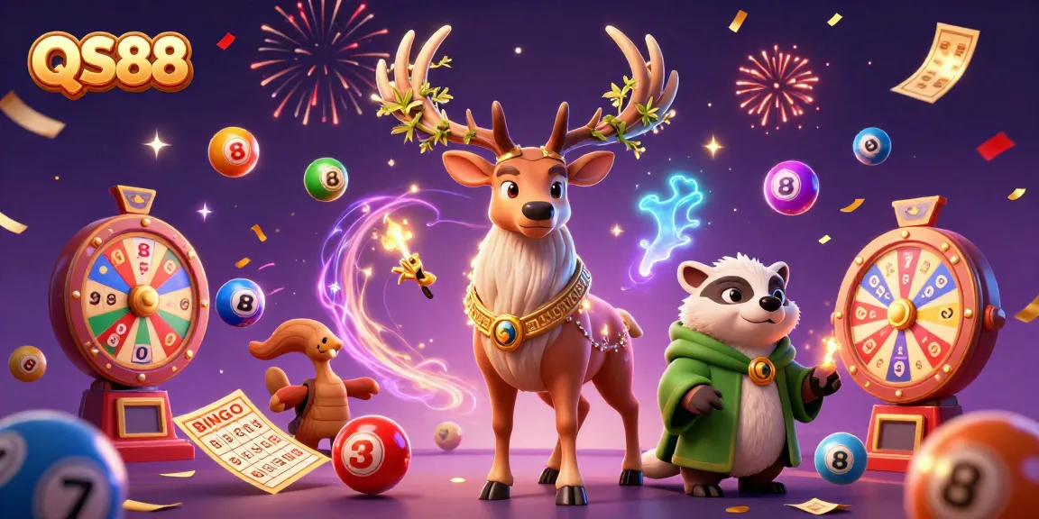 Experience the excitement of QS88 with vibrant gaming elements and enchanting characters in a lively casino scene.