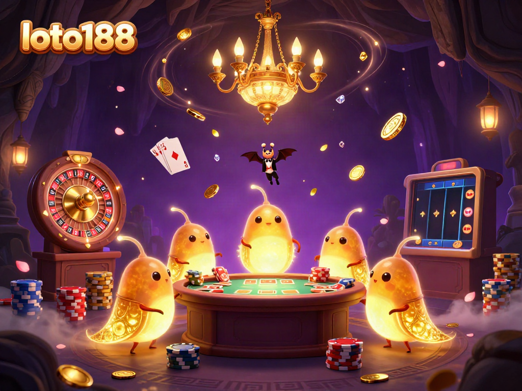 Experience thrilling fun and vibrant gaming at loto188 with glowworms illuminating the casino.