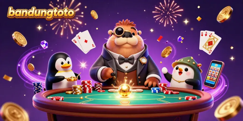 Engage in exciting gaming at bandungtoto with thrilling underwater poker featuring a walrus, penguin dealer, and pufferfish.