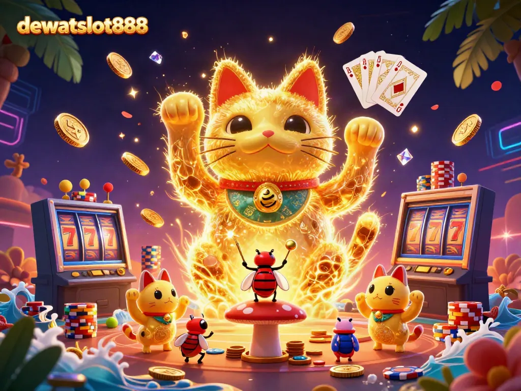 Menangkan pengalaman bermain slot dengan dewataslot888 di ilustrasi kasino yang penuh warna.