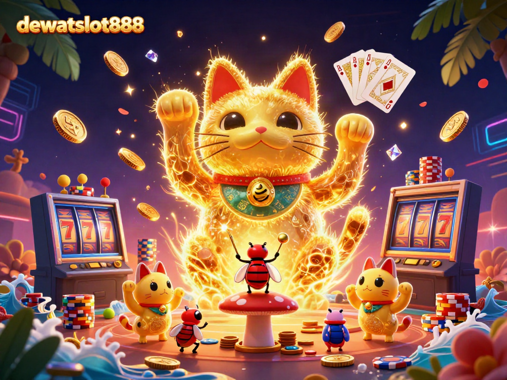 Menangkan pengalaman bermain slot dengan dewataslot888 di ilustrasi kasino yang penuh warna.