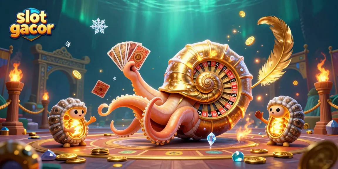 Engage with slot gacor in this vibrant, dynamic casino-themed 3D illustration featuring a nautilus roulette wheel.