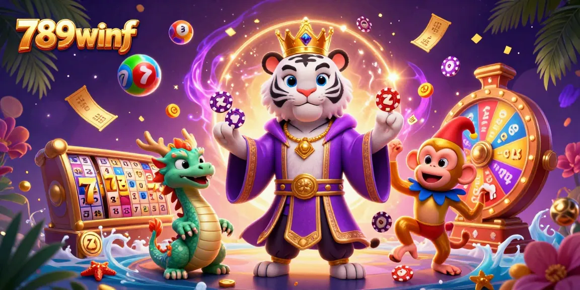 Experience wins at 789winf in this dazzling 3D casino scene featuring iconic gaming elements.