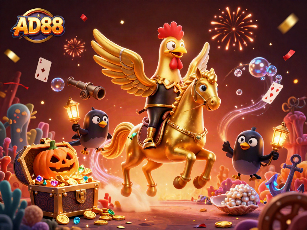 Experience thrilling gameplay at AD88 with a vibrant midnight casino scene featuring magical characters.