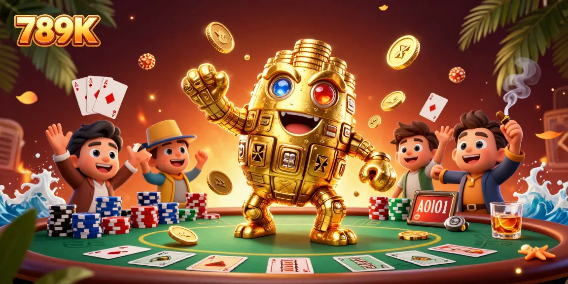 Engage with thrilling casino games at 789K, featuring a dynamic poker setup and golden golem.