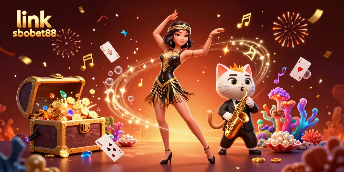 Join the excitement at link sbobet88 with vibrant 3D characters celebrating wins and spinning joy in a lively casino scene.