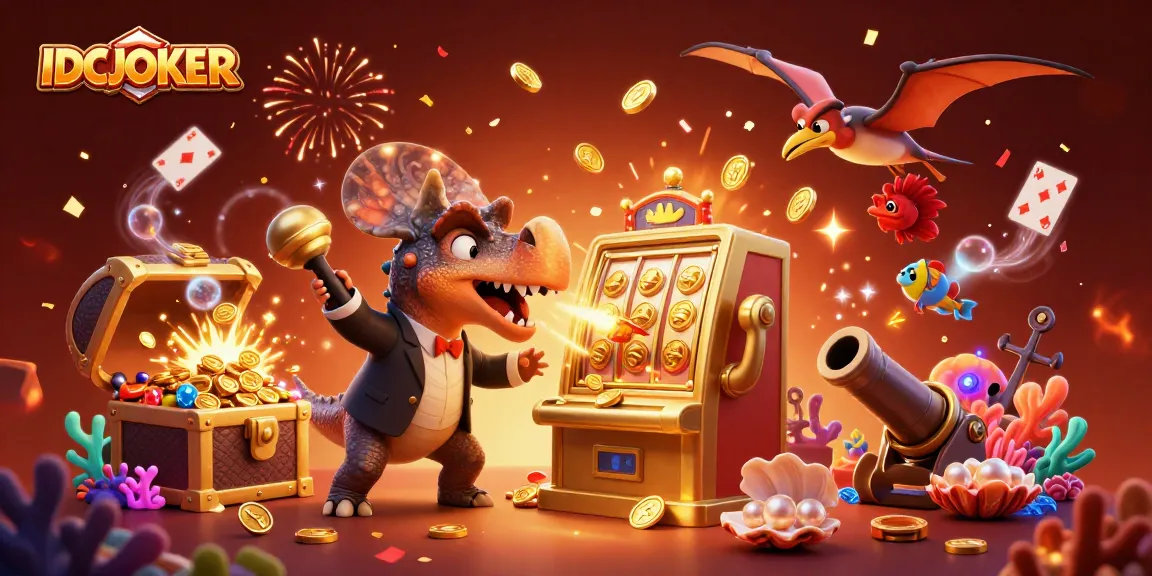 Watch IDCJOKER’s pachycephalosaurus hit a golden slot machine to win jackpot coins in this vibrant, festive scene.