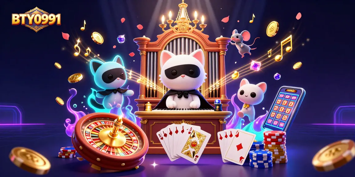 Engage with BTY0991's vibrant casino scene featuring animated characters and casino elements.