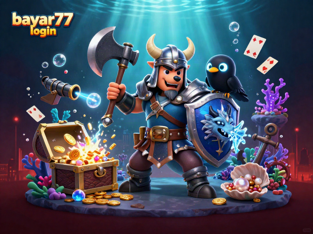 Engage in thrilling gameplay with the bayar77 login featuring a Viking warrior, dragon, and treasure detail.