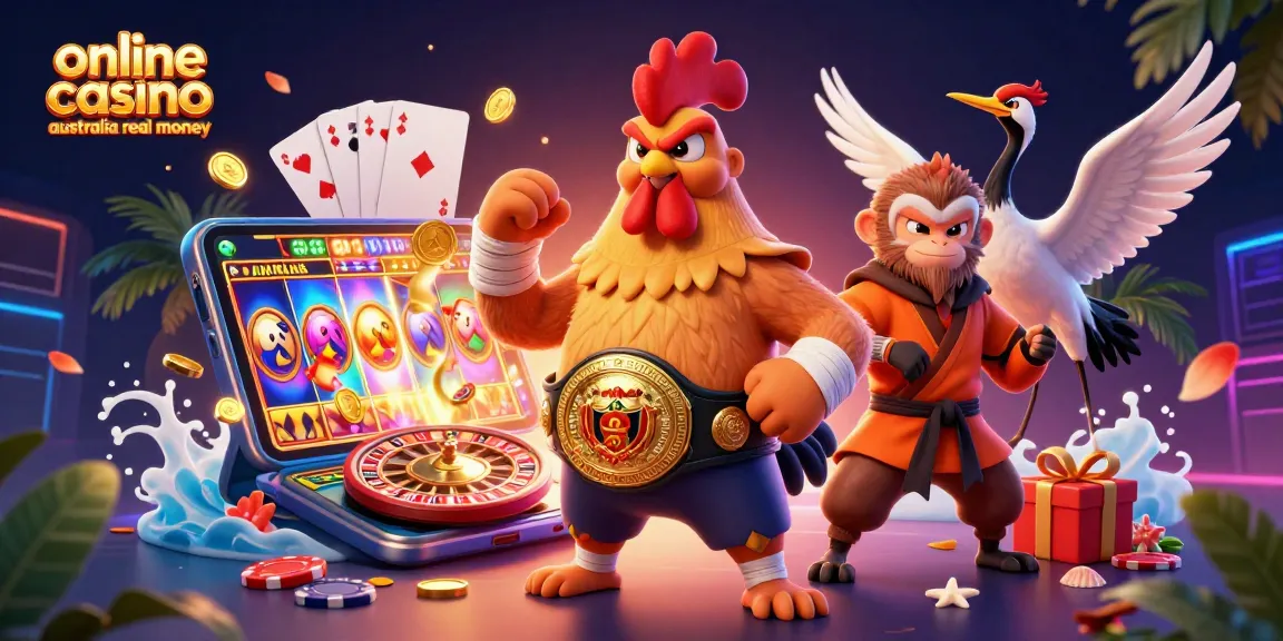 Experience online casino Australia real money gaming action with vibrant characters and dynamic elements.