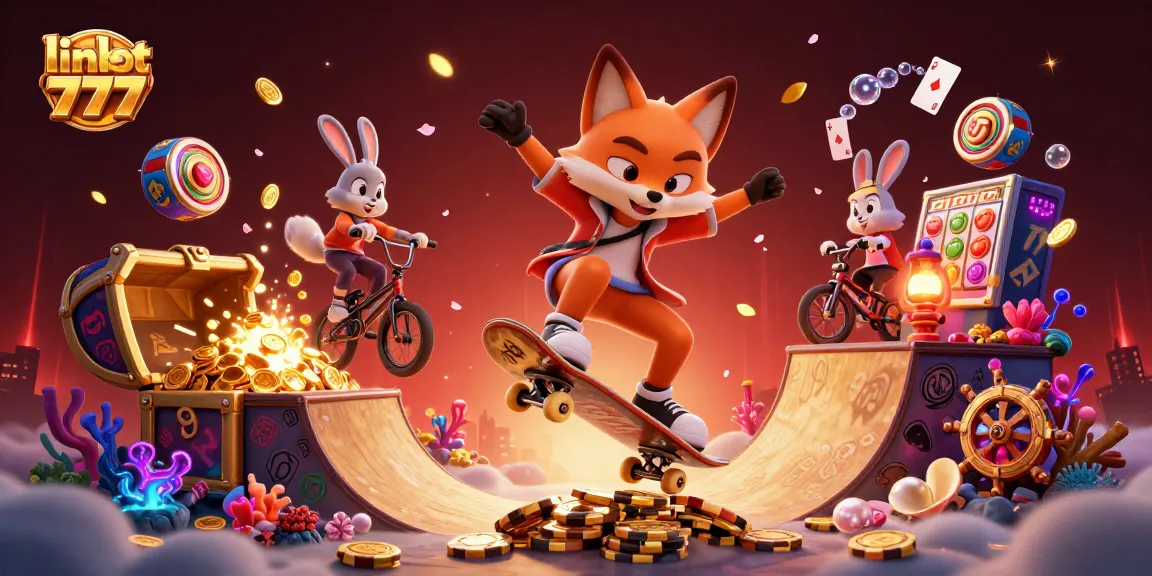 Spin to win with link slot 777 in this vibrant casino-themed action illustration featuring dynamic characters.