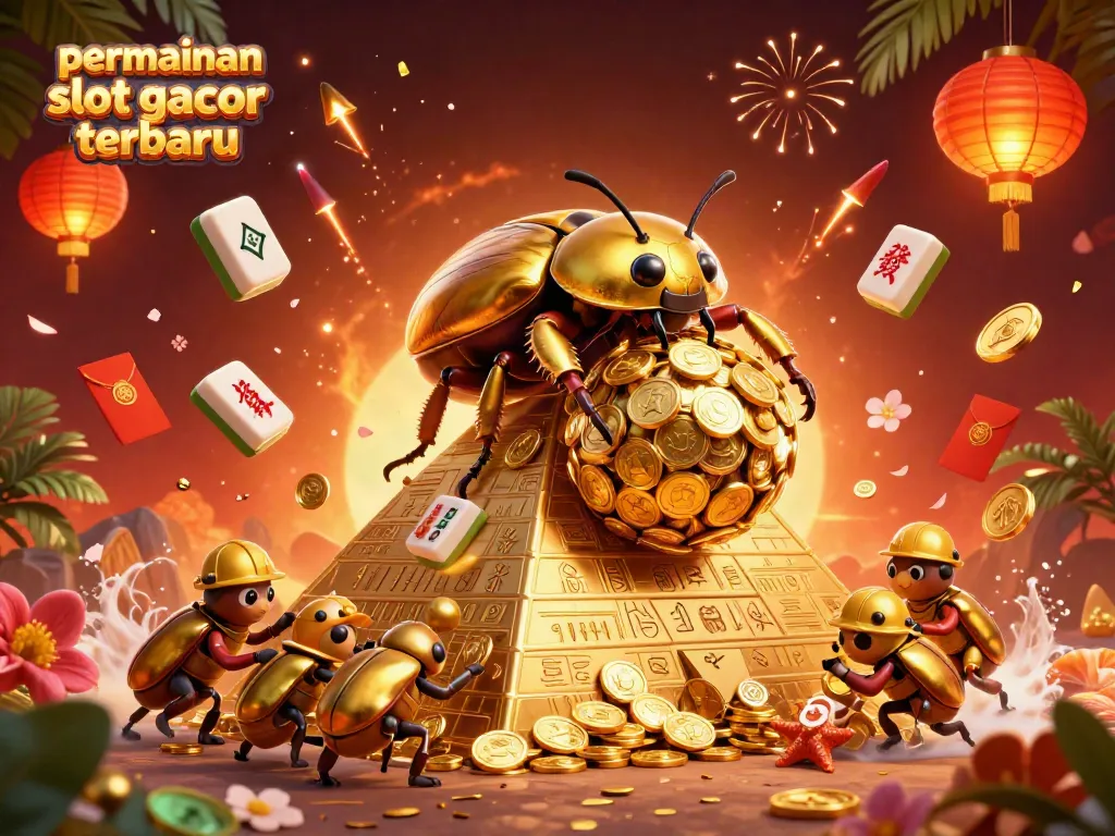 Temukan permainan slot gacor terbaru dengan karakter unik dalam ilustrasi 3D yang menampilkan koin emas dan simbol kasino.